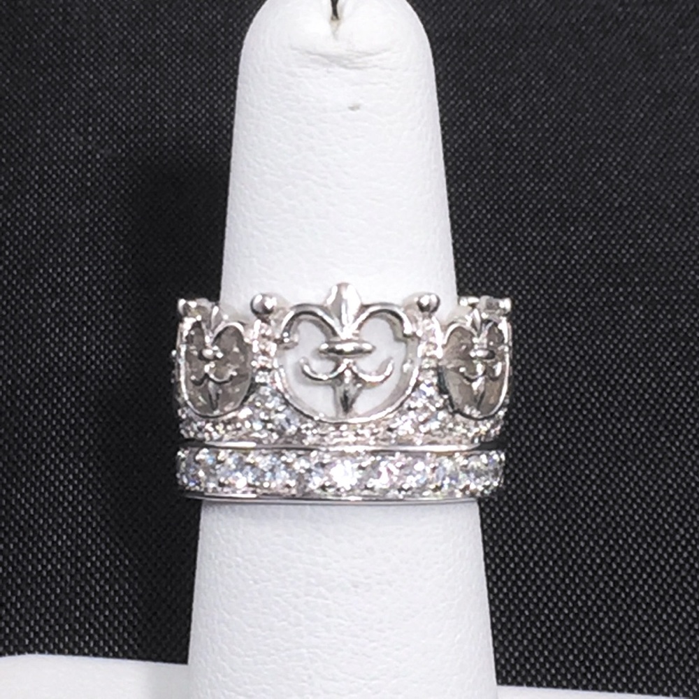 Fleur de Lis crown ring, sterling silver
